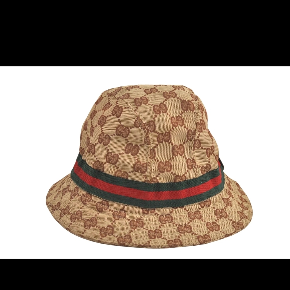 Gucci Beige Bucket Hat with Red and Green Stripe